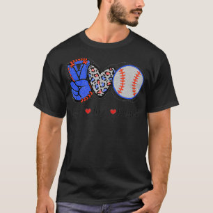 Peace Love Baseball Mum Leopard Print 4th Of July T-Shirt