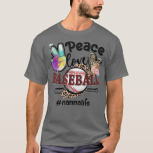Peace Love Baseball Nanna Life Mum Grandma Leopard T-Shirt