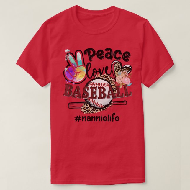 Peace Love Baseball Nannie Life Mum Grandma Leopar T-Shirt (Design Front)
