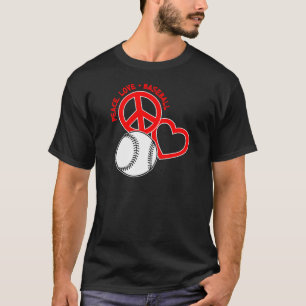 Peace-Love-Baseball, on black red T-Shirt