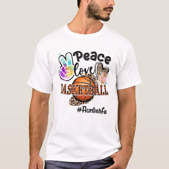 Peace Love Basketball Auntie Life Mum Grandma Leop T-Shirt (Front)