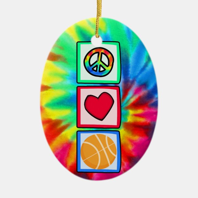 Peace, Love, Basketball Ceramic Tree Decoration (Front)