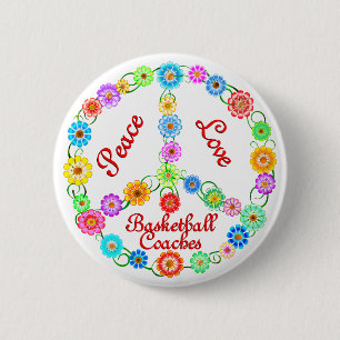 PEACE LOVE BASKETBALL COACHES 6 CM ROUND BADGE