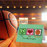 Peace Love Basketball Custom Team Green Christmas Holiday Card<br><div class="desc">I love playing and watching basketball. It's such a fun sport. A coach can customise these Christmas basketball cards with your school and team name.</div>