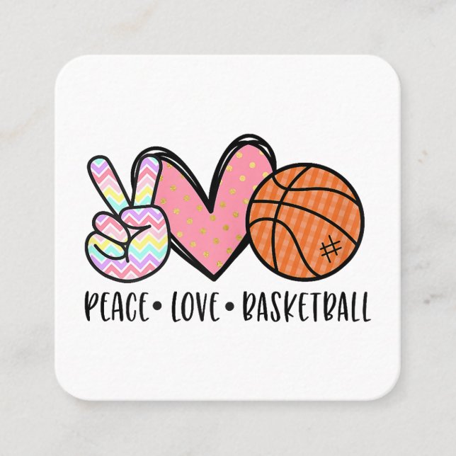 Peace Love Basketball Heart for Women Teens Tween  Square Business Card (Front)