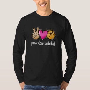 Peace Love Basketball Leopard Print Girls Women Ba T-Shirt
