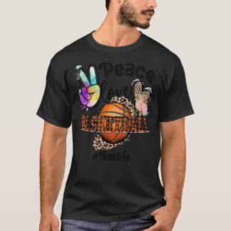Peace Love Basketball Mum Life Mum Grandma Leopard T-Shirt