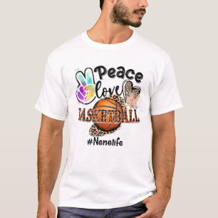 Peace Love Basketball Nene Life Mum Grandma Leopar T-Shirt