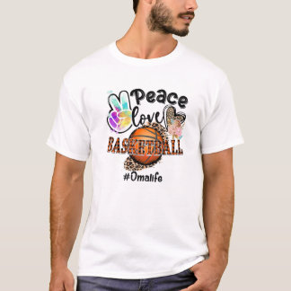 Peace Love Basketball Oma Life Mum Grandma Leopard T-Shirt