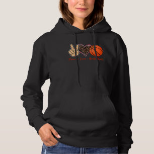 Peace Love Basketball Peace Hand Sign Leopard Hear Hoodie