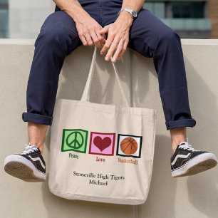 Peace Love Basketball Team Personalised Player Tote Bag