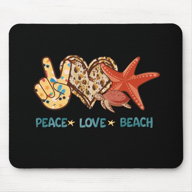Peace, Love, Beach | Hand-Peace, Heart, Turtle Mouse Pad (Front)