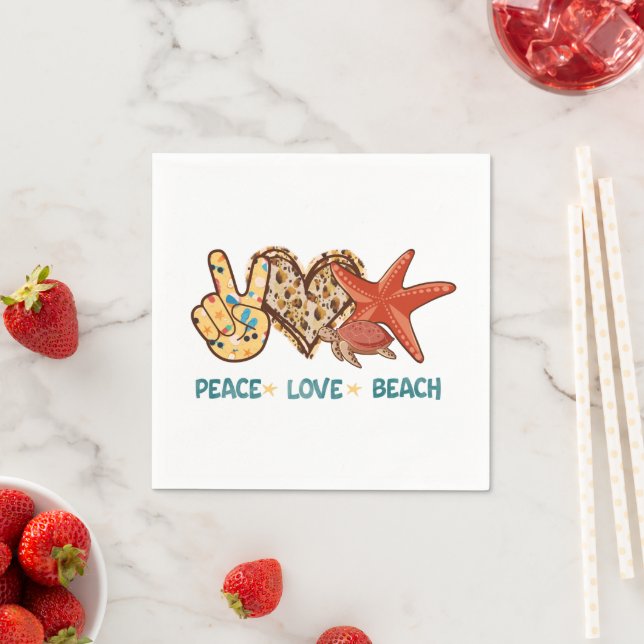 Peace, Love, Beach | Hand-Peace, Heart, Turtle Napkin (Insitu)