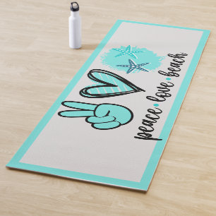 Peace Love Beach Turquoise Heart Seashell Yoga Mat