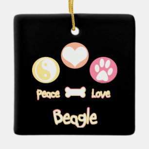 Peace Love Beagle Ceramic Ornament