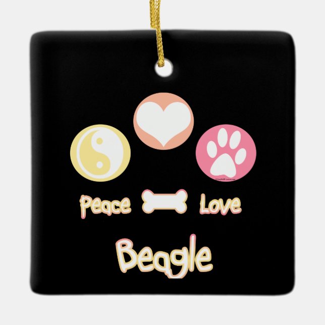 Peace Love Beagle Ceramic Ornament (Front)