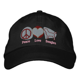 Peace Love Beagles Embroidered Hat (Chocolate)