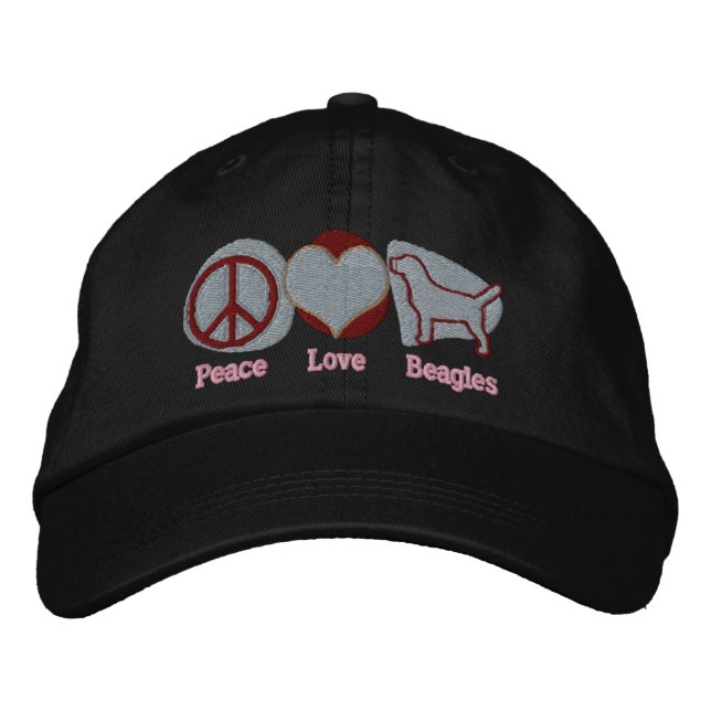 Peace Love Beagles Embroidered Hat (Chocolate) (Front)