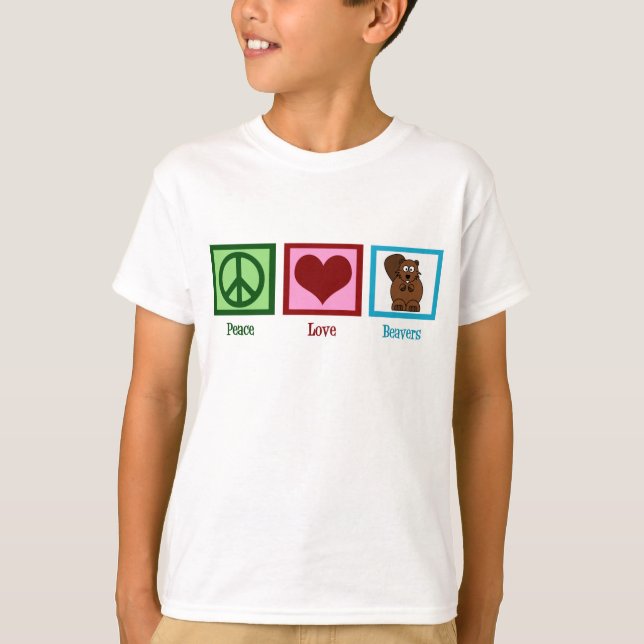 Peace Love Beavers Kids T-Shirt (Front)
