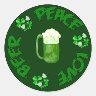 Peace Love Beer Classic Round Sticker