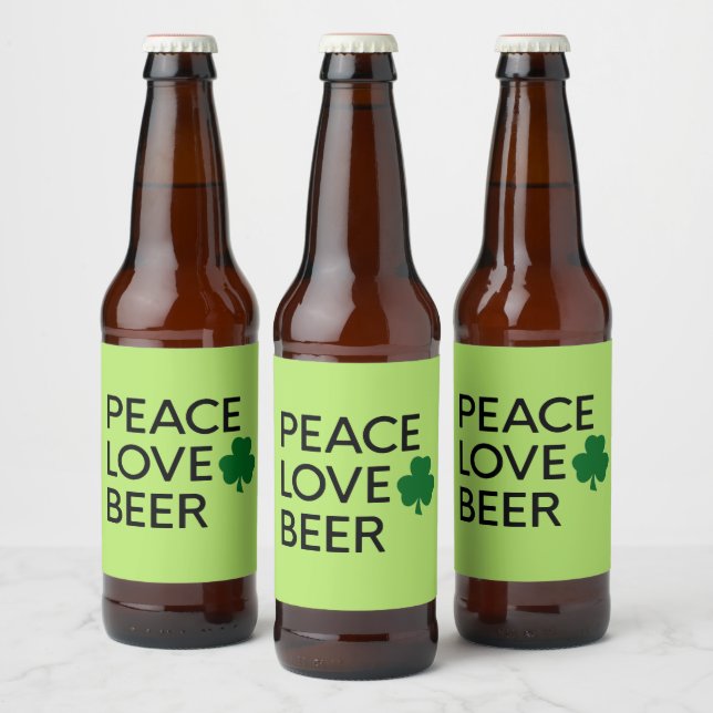 PEACE LOVE BEER ST PATRICKS GREEN SHAMROCK BOTTLE LABEL (Bottles)