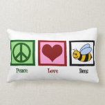 Peace Love Bees Lumbar Cushion<br><div class="desc">A peace sign,  heart,  and a bumblebee.</div>