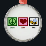 Peace Love Bees Metal Tree Decoration<br><div class="desc">A peace sign,  heart,  and a cute bumblebee. I love black and yellow striped honey bees gifts.</div>