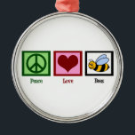 Peace Love Bees Metal Tree Decoration<br><div class="desc">A peace sign,  heart,  and a cute bumblebee. I love black and yellow striped honey bees gifts.</div>