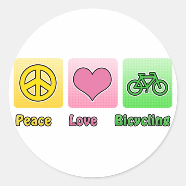 Peace Love Bicycling Classic Round Sticker (Front)
