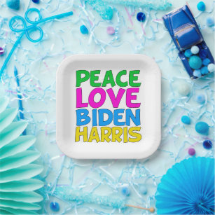 Peace Love Biden Harris Cute 2024 Election Paper Plate