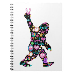 Peace Love Bigfoot Hippie Funny Bigfoot Lover   Notebook