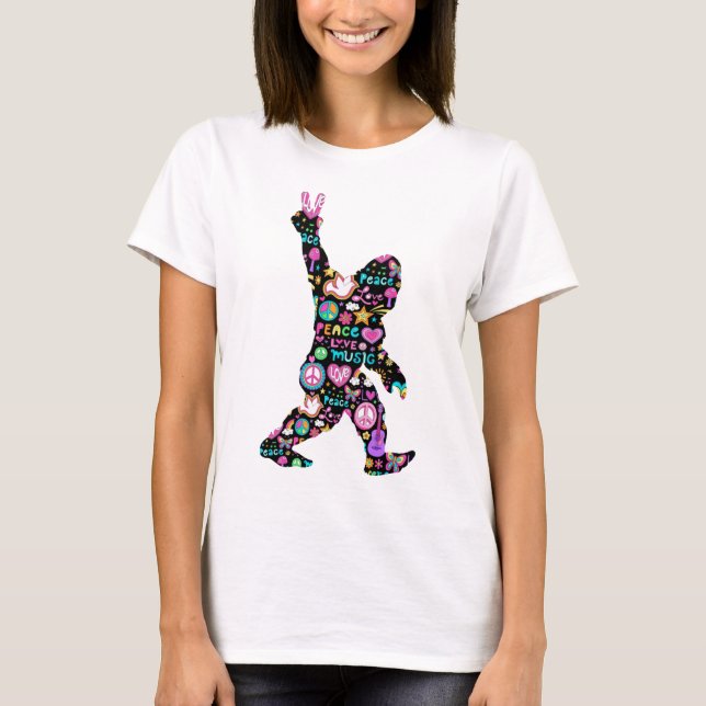 Peace Love Bigfoot Hippie Funny Bigfoot Lover     T-Shirt (Front)