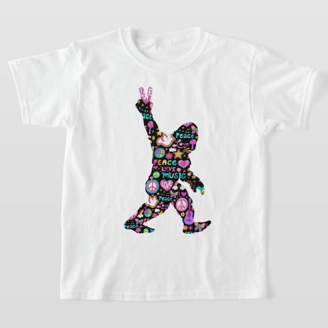 Peace Love Bigfoot Hippie Funny Bigfoot Lover T-Shirt (Laydown)