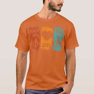 Peace Love Bike Biker Cycle Retro Mountain Biking T-Shirt