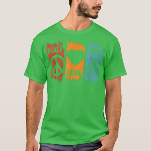 Peace Love Bike Biker Cycle Retro Mountain Biking  T-Shirt