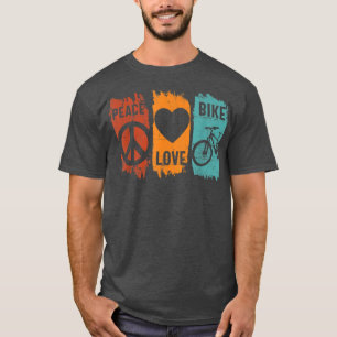 Peace Love Bike Biker Cycle Retro Mountain Biking T-Shirt