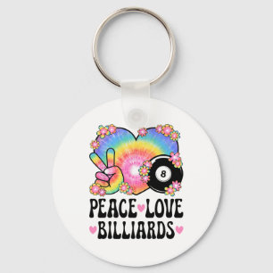 Peace Love Billiards Lover 60s 70s Hippie Outfit B Key Ring