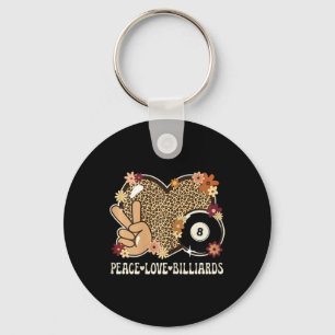 Peace Love Billiards Lover Leopard Print Girl Cute Key Ring