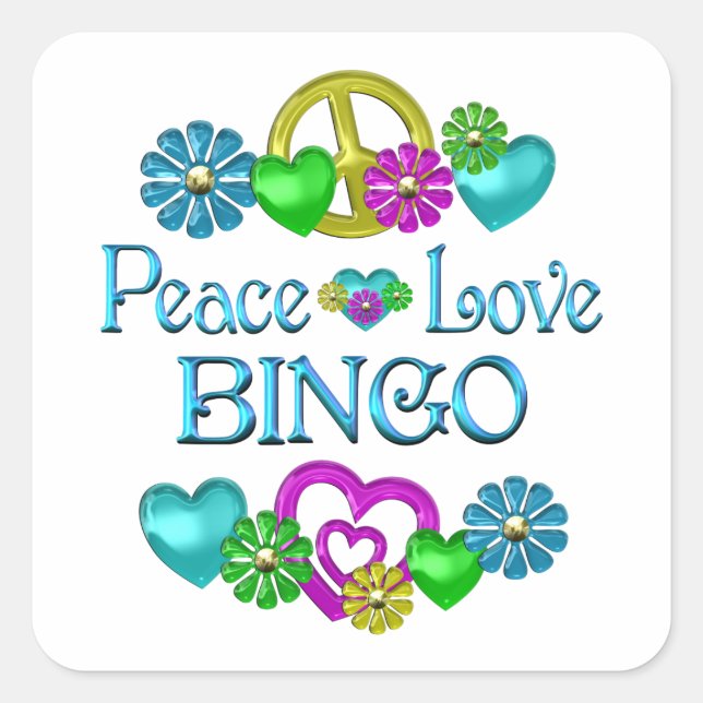 Peace Love Bingo Square Sticker (Front)