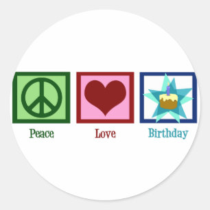 Peace Love Birthday Classic Round Sticker