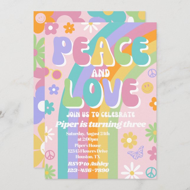 Peace & Love Birthday Invitation (Front/Back)