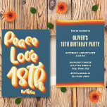 Peace Love Blue Retro Groovy Sunset 18th Birthday Invitation<br><div class="desc">If you're looking for an awesome retro groovy-inspired birthday party invitation,  look at our Peace Love Blue Retro Groovy Sunset 18th Birthday Invitation! This design features typography with a gradient inspired by the colour of a sunset. Great idea for a 1970s inspired birthday party!</div>