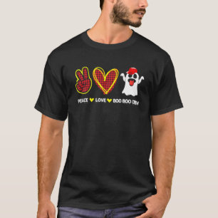Peace Love Boo Crew Red Plaid - Funny Halloween Co T-Shirt