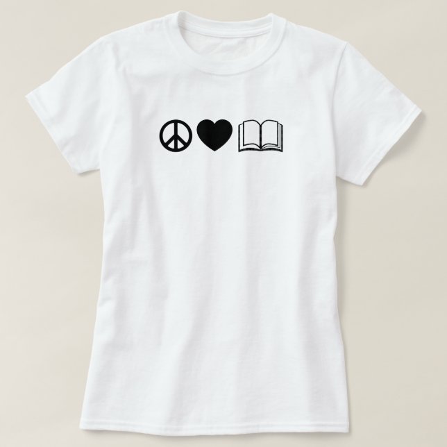 Peace, Love & Books Basic T-Shirt (Design Front)