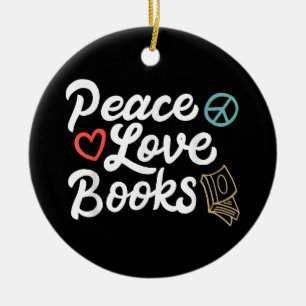 Peace Love Books Geeky & Cute Reading Ceramic Tree Decoration