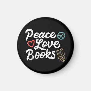 Peace Love Books Geeky & Cute Reading Magnet
