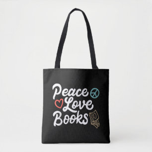 Peace Love Books Geeky & Cute Reading Tote Bag