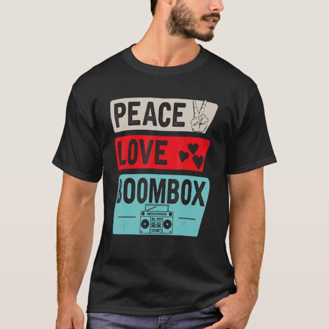 Peace Love Boombox Cassette Tape 80s Retro T-Shirt (Front)