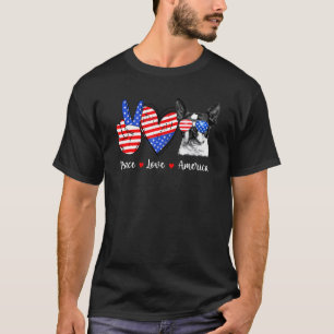 Peace Love Boston Terrier Dog America Flag T-Shirt
