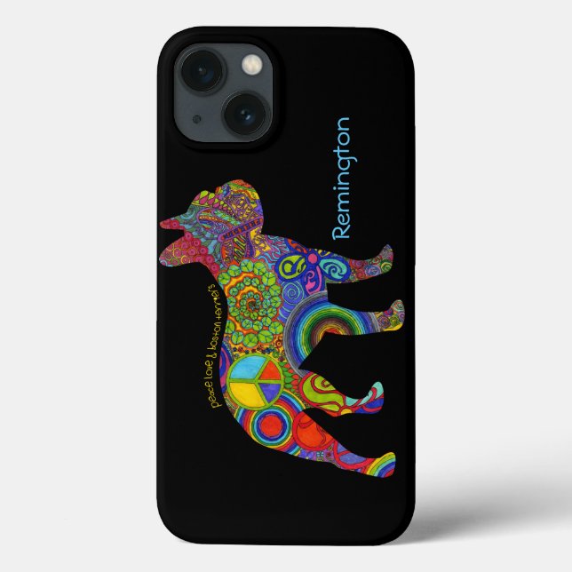 "Peace Love & Boston Terriers" Pop Art iPhone Case (Back)